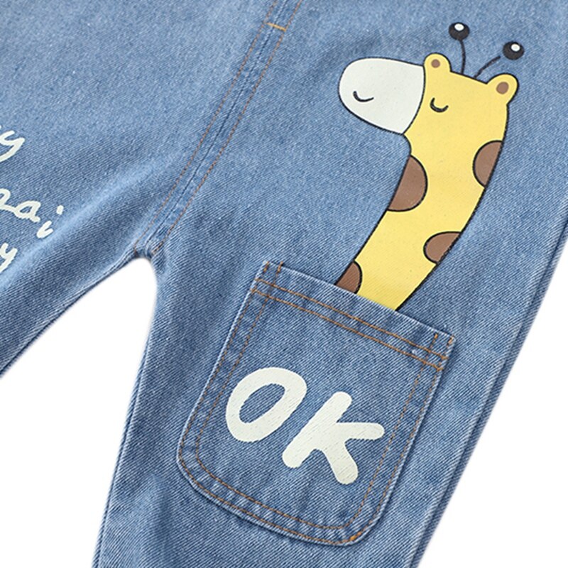 Pantalones vaqueros para niños y niñas, peto con patrón de jirafa de dibujos animados, a la , de 1 a 4 años, para verano y otoño