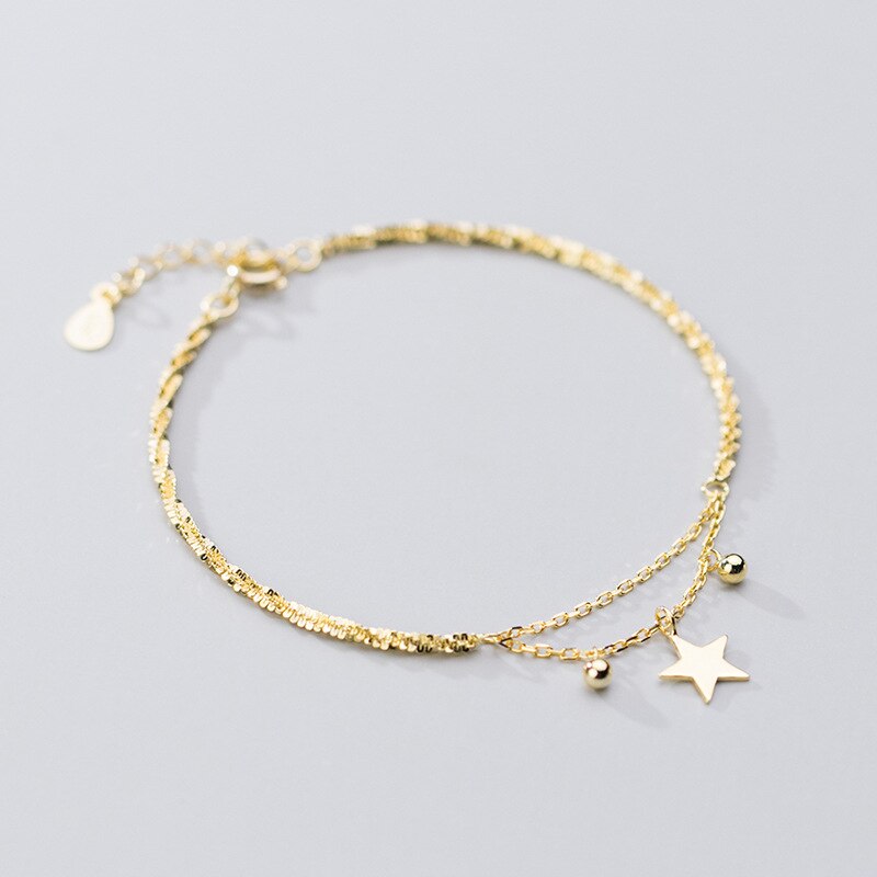 Double Layer Leuke Kralen Sterren Armband Voor Vrouwen Echt 925 Zilveren Verstelbare Armband Beste Vriend Birthday Party: Goud