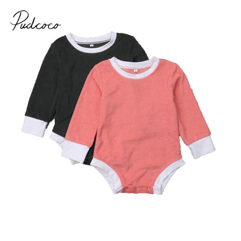 Brand 0-18M Infant Baby Girl Boy Autumn Casual Bodysuits Long Sleeve Solid Jumpsuits Patchwork Cotton Clothes 2 Colors