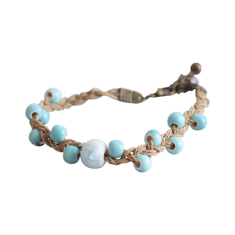 Einfache Kleine Frische Blau Porzellan Perlen Gewebt Armbinde Mädchen Studenten Zubehör Jahrgang Ethnischen Stil Handgemachten Schmuck