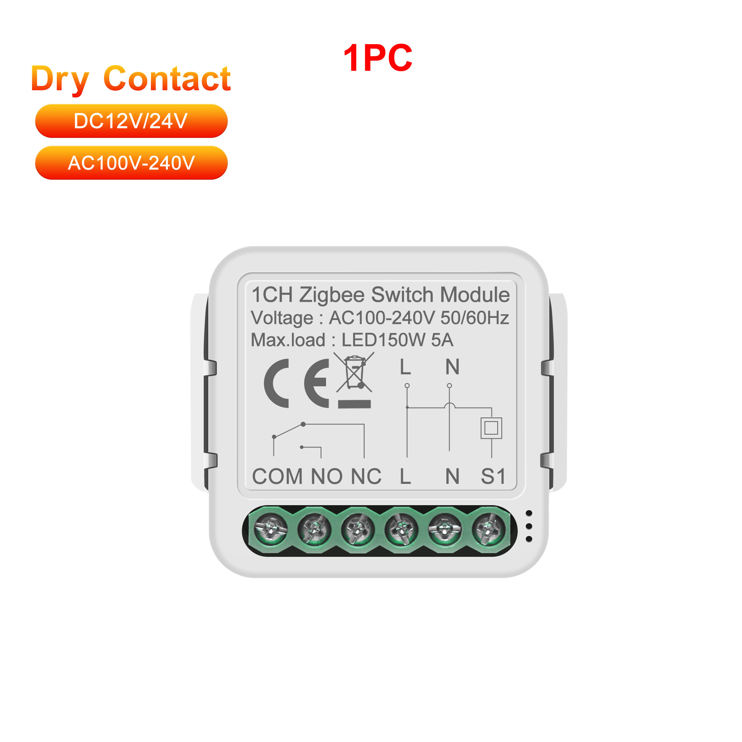 GIRIER Tuya Smart ZigBee Switch Modulo 5A Contatto a secco Interruttore universale Relè DC 12/24V AC 100-240V Funziona con Google Home Alexa: Default Title