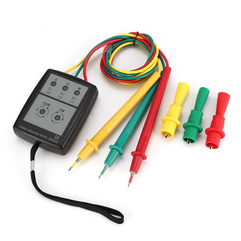 Sp8030 3 fase rotatie tester digitale fase indicator detector led zoemer fasevolgordemeter spanningstester 200v-480v ac