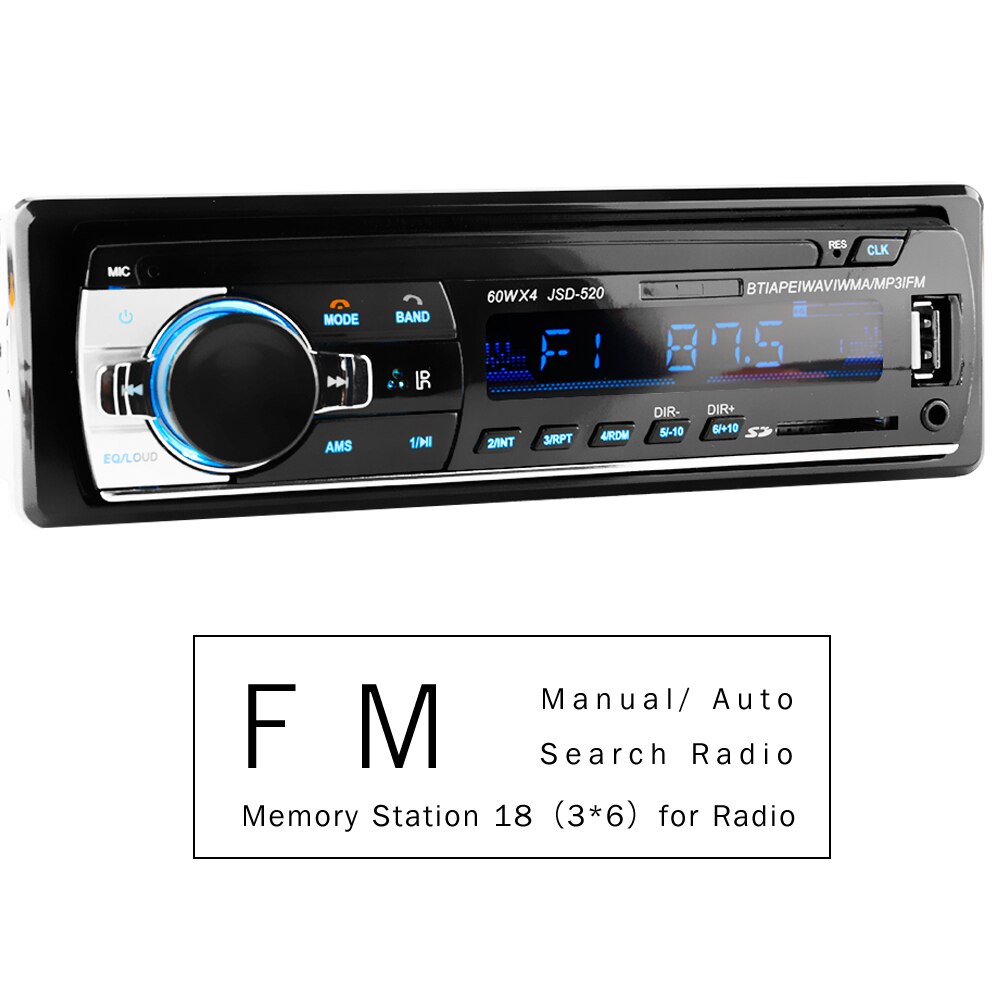 Autoradio 1 Din Auto Radio Bluetooth 12V Car Audio Speler Mp3 60Wx4 Fm Radio Muziek Usb/Sd Met in Dash Aux Input