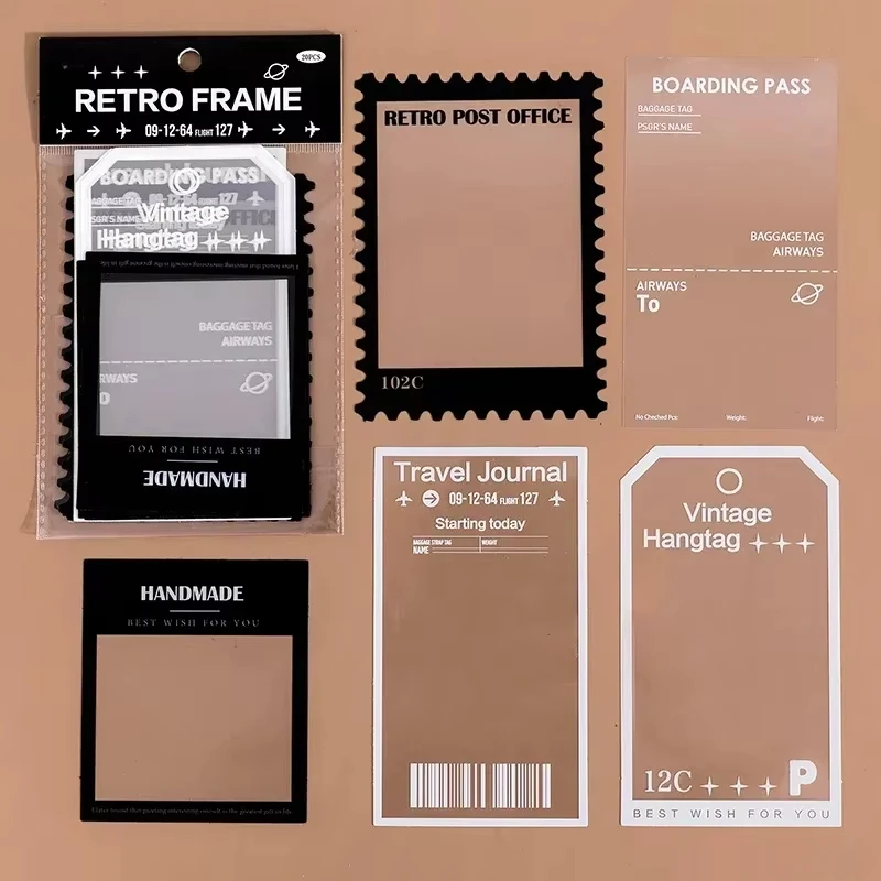 15 hojas de pegatinas de PET con marco de fotos Vintage, álbum DIY, pegatinas de película para fotos, diario, revista, etiquetas adhesivas decorativas: Caqui oscuro