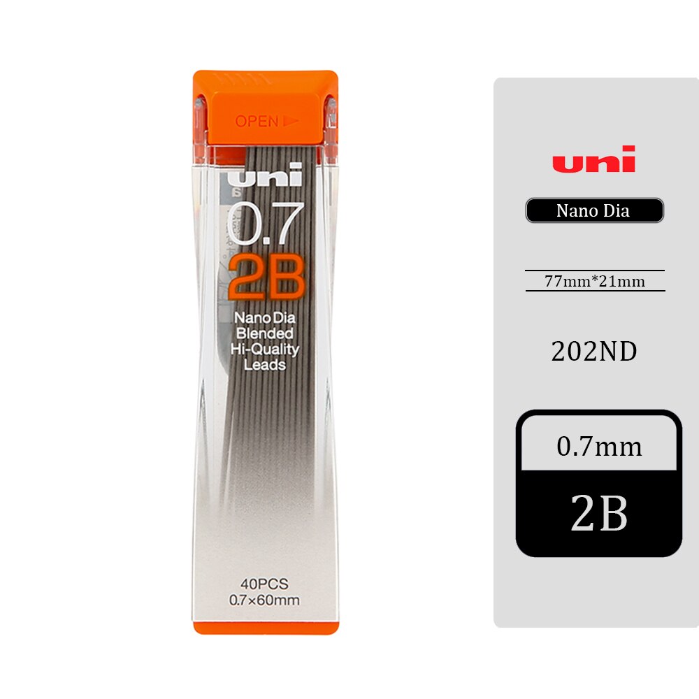 UNI 202ND Automatic Pencil Lead 0.5/0.7/0.3 Refill Nano Diamond Not Easy To Break Pencil Lead Black HB/2B/2H/B for Students: 0.7mm 2B