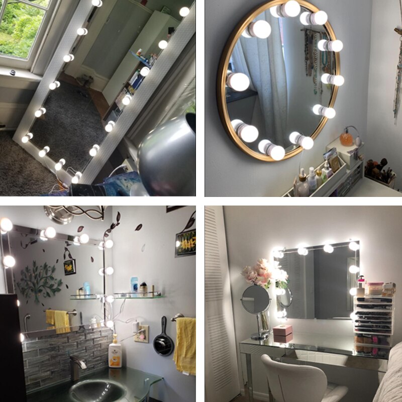 Bombillas LED para Espejo de Maquillaje, Luces de Pared Regulables con USB, para Tocador de Baño, Estilo Hollywood