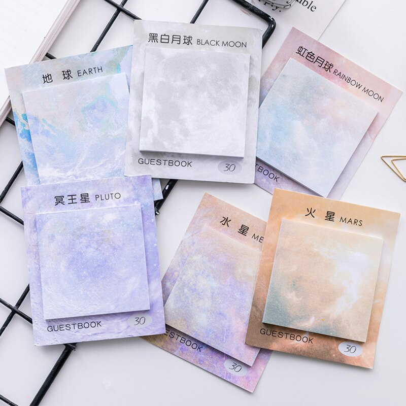 6pcs Planet Drawing Sticky Note set Decorative Rainbow Moon Galaxy Memo Agenda Stationery Office School Supplies H6341