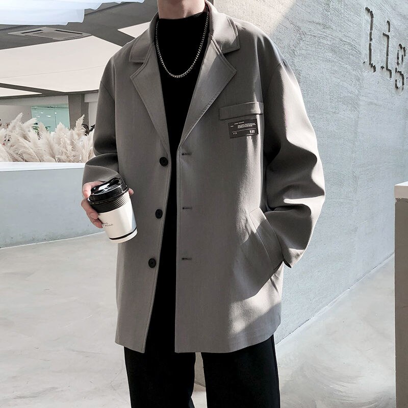 Gris negro chaqueta de de los de la sociedad de la chaqueta de traje para hombre coreano holgado de estilo informal vestido chaqueta para hombre Oficina Formal prendas de vestir: Gray / S