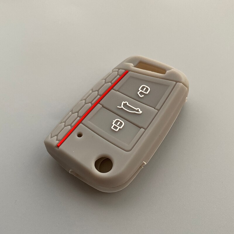 Funda de Gel de sílice para llave de coche, cubierta de 3 botones para Volkswagen Golf 7 mk7 Seat Ibiza Leon FR 2 Altea Azteca para Skoda Octavia: Gris