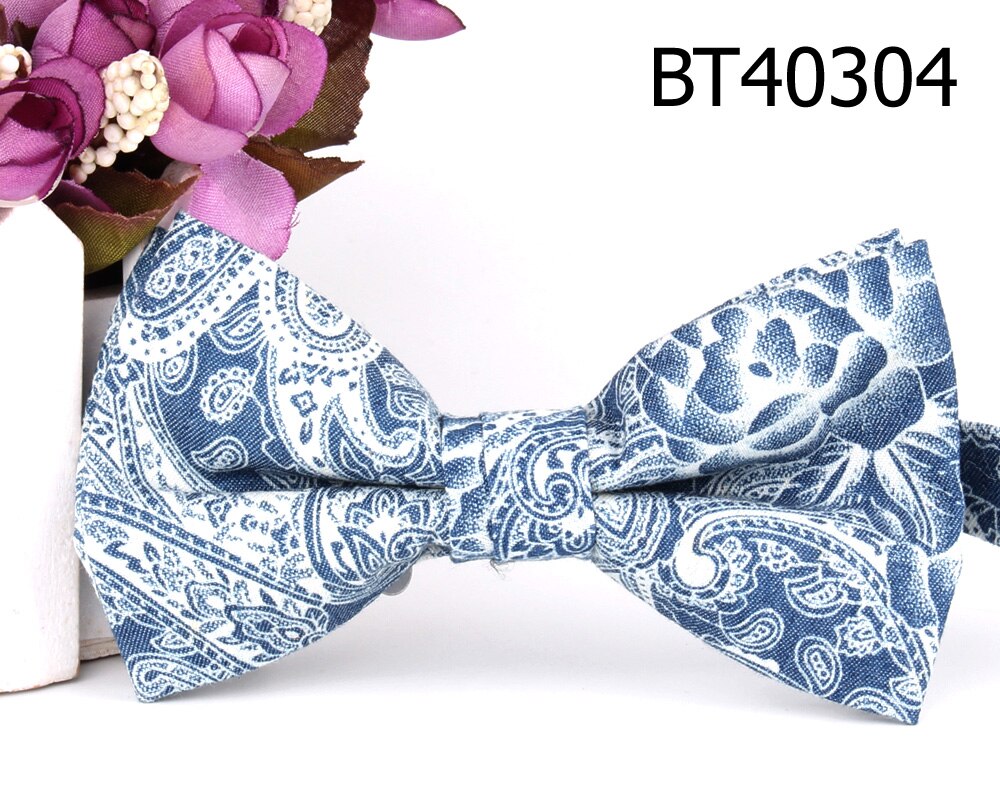 Nœud papillon en jean pour marié, pour homme et femme, cravate en Denim, bleu, motif Floral: BT40304