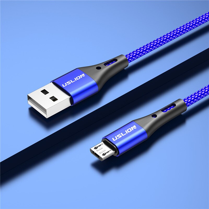 USLION 2m 3m Mikro USB Kabel 3A Schnelle Ladung Daten Kabel für Xiaomi Samsung S7 Android praktisch Mikro Ladegerät Datenkabel: Blau / 3m