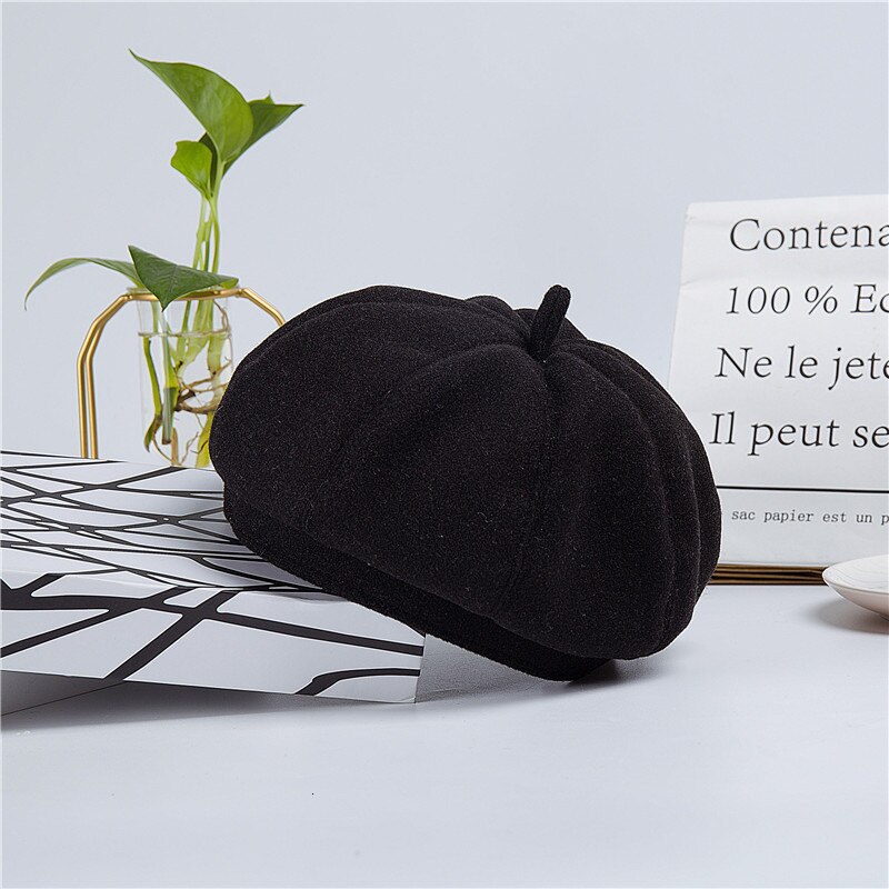 Boina señora Joker sombrero de fieltro de lana Inglaterra octogonal sombreros mujer hombre invierno: Black01