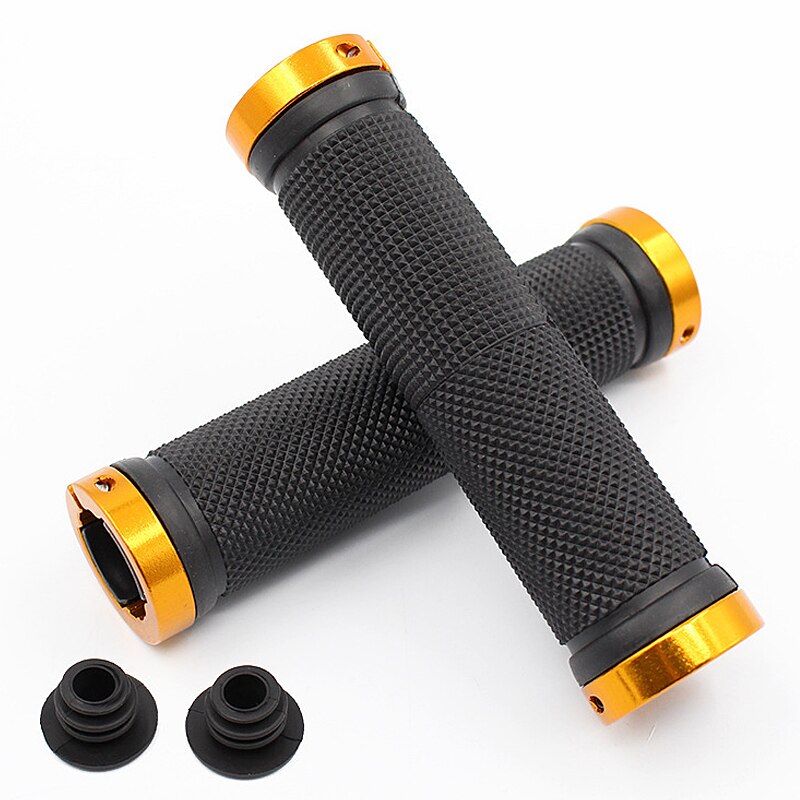 2 stücke/1 Paar Mountain Road Radfahren Bike Fahrrad MTB Lenker Abdeckung Griffe Glatte Weiche Gummi Anti-slip griff Grip Lock Bar Ende: Gold