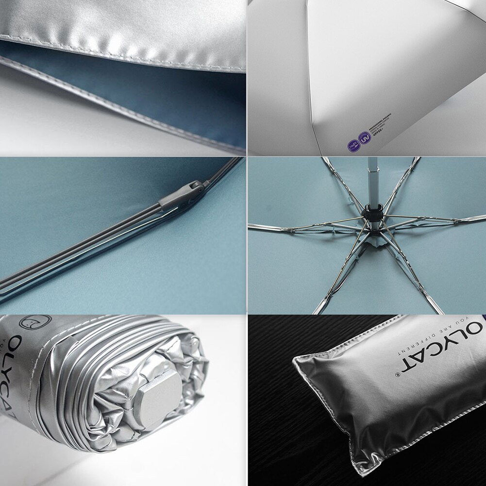 Flat Sun Umbrella Mini Titanium Silver Anti-UV UPF50+ Waterproof Portable Travel Umbrellas Five-Folding Windproof Umbrella