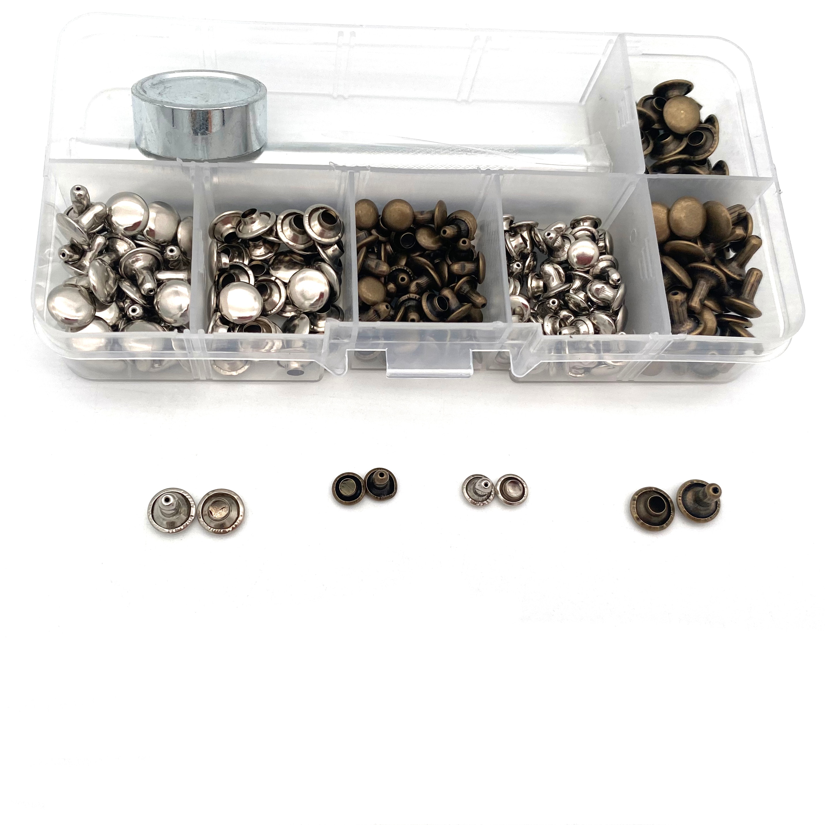 120 Set Leather Rivets Single Cap Rivets Tubular Metal Studs with Fixing Tool Kit for Leather Craft Repairing