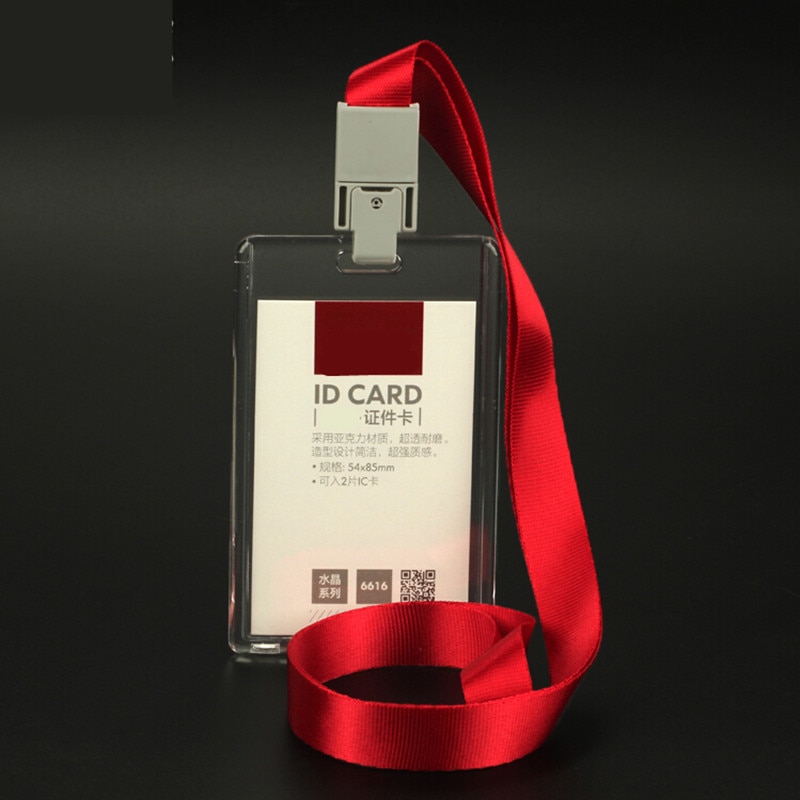 10 Pcs/lot Vertical Acrylic Badge Holder Double Card ID Transparent Name Card Case with Lanyards Company Office Supply