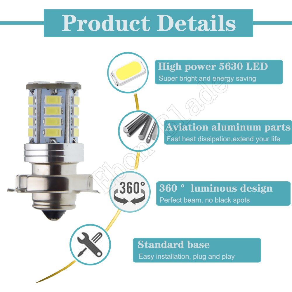 1Pcs P26S Motorfiets Led Koplamp 26SMD Scooter Bromfiets Lamp 6V 12V 24V 30V Wit Licht 3.5W Atv Motor Motor Head Lamp 6000K