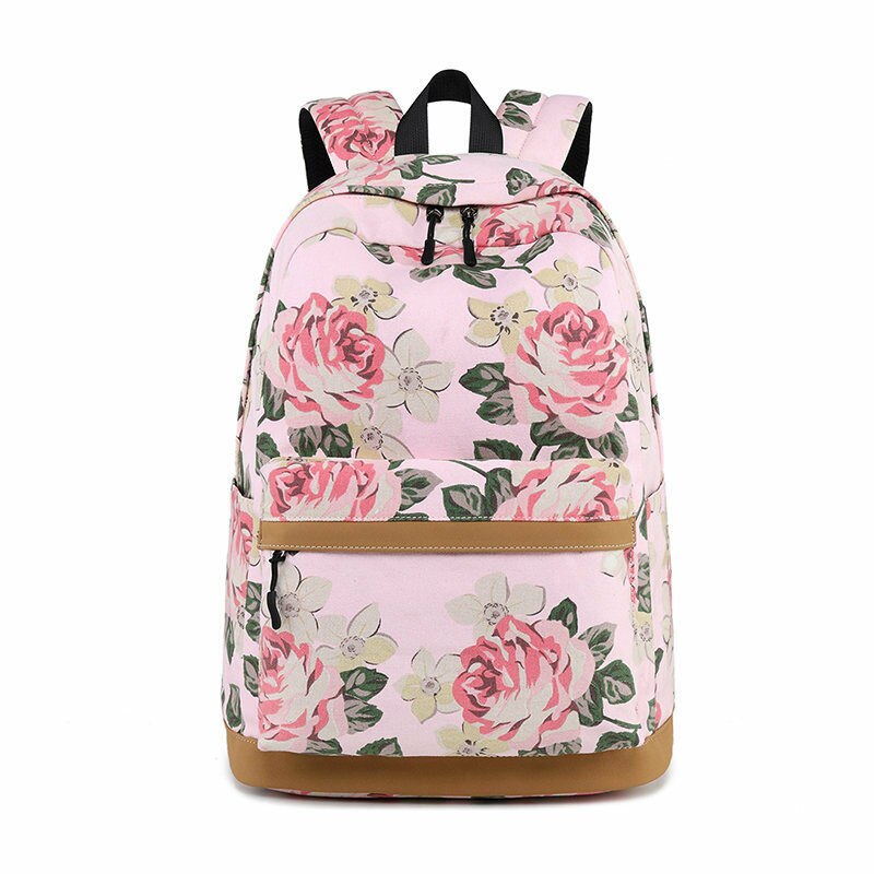 Canvas Vrouwen Bloemen Rugzak Usb Opladen Schooltassen Voor Meisjes Reizen Rugzak: Roze