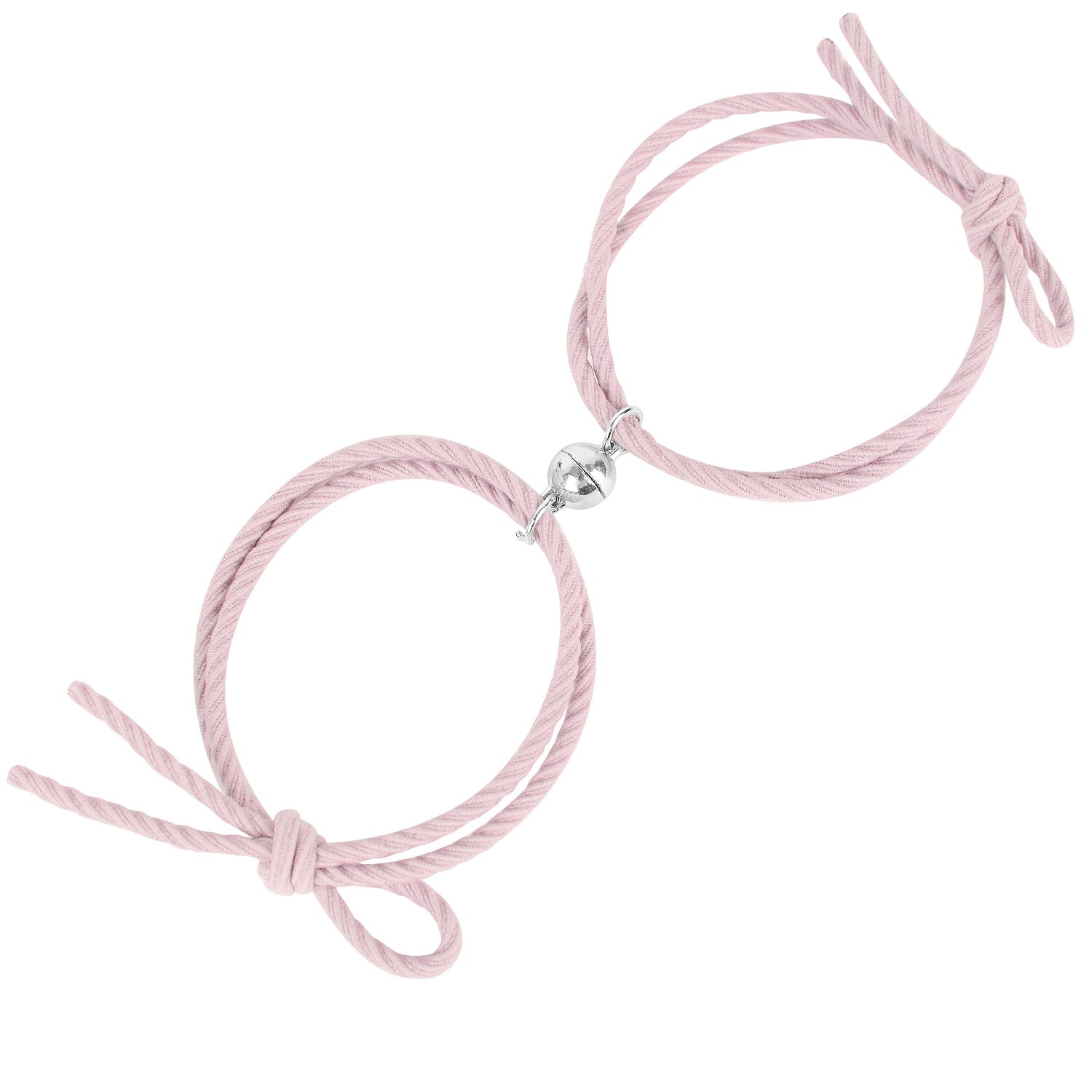 2Pcs Couple Minimalist Heart Lovers Matching Friendship Bracelet Rope Braided Magnetic Distance Bracelet Kit Lover Jewelry: Pink Round