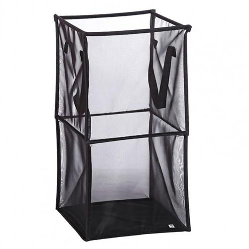Cesta de ropa sucia plegable Pop Up, cesta de clasificación de ropa sucia de malla abierta, cesto de almacenamiento para el hogar, bolsas organizadoras para ropa sucia, dormitorio universitario: Black Double Tier
