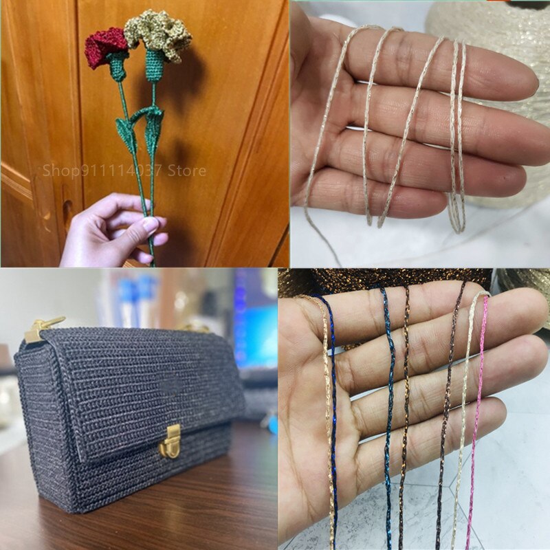 Hilo de ganchillo para tejer a mano, hilo fino hueco, oro, plata, seda brillante, metalizado, hilo aguja, artesanal, bolsa de oso hecho a mano, 500g