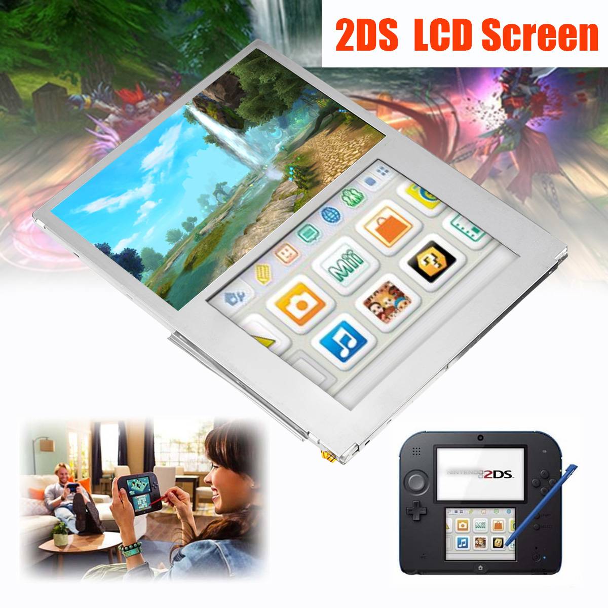 Lcd-scherm voor 2DS Display Vervanging Video Games Accessoires Top Bottom Bovenste Onderste LCD Panel Alleen voor 2DS