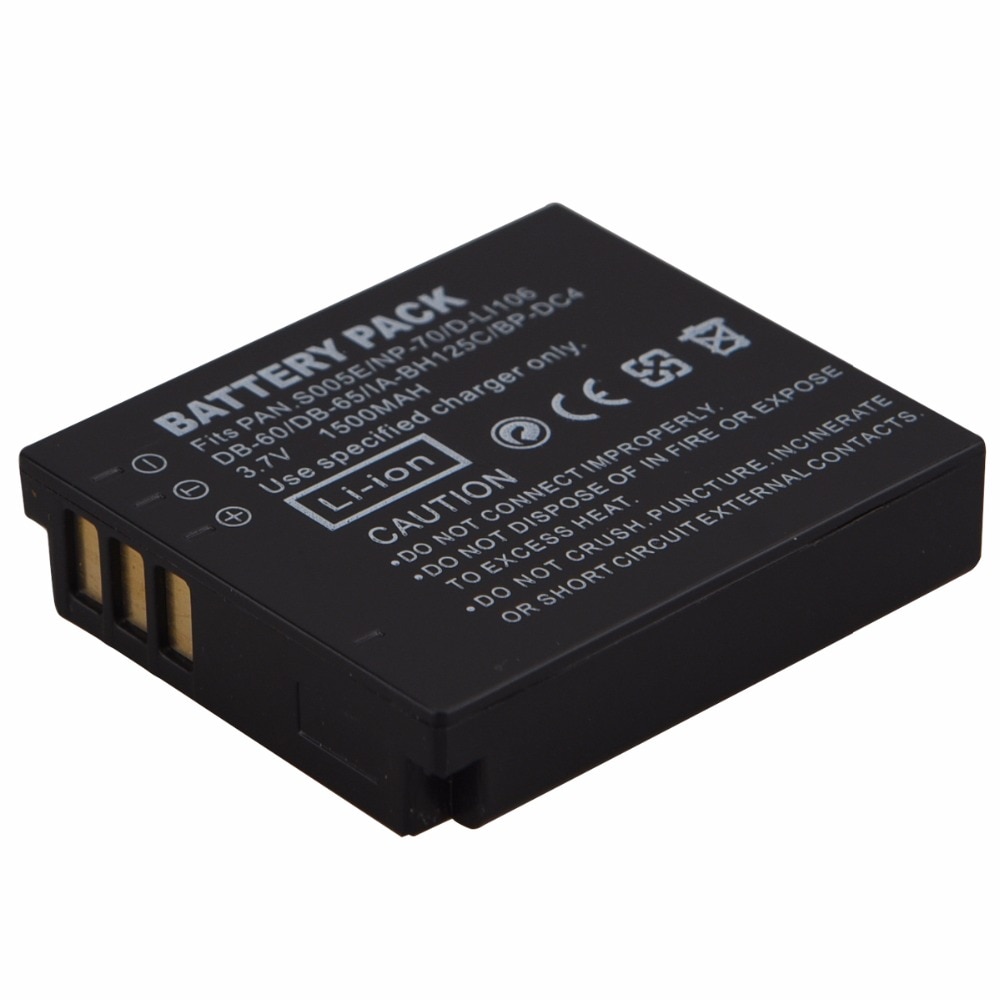 1x1500 mAh DB-60/S005/FNP70 Vervanging Batterij voor CGA-S005 CGA-S005A CGA-S005E/1B CGA-S005E DMW-BCC12 CGA-S005A/1B RICOH BJ-6