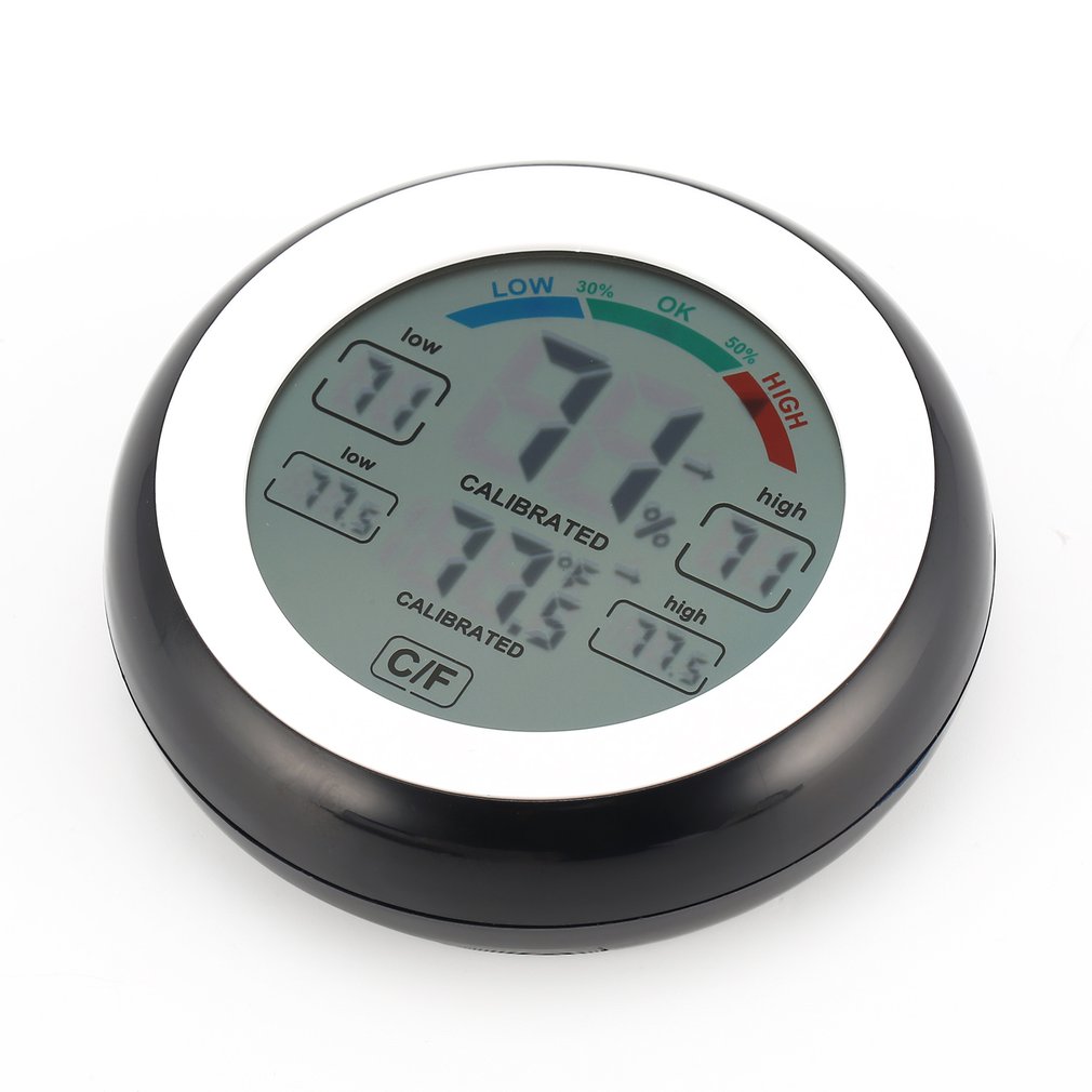 Round LCD Touchscreen Indoor Temperature Hygrometer Weather Station Digital Backlight Touch Screen Time Clock Thermometer