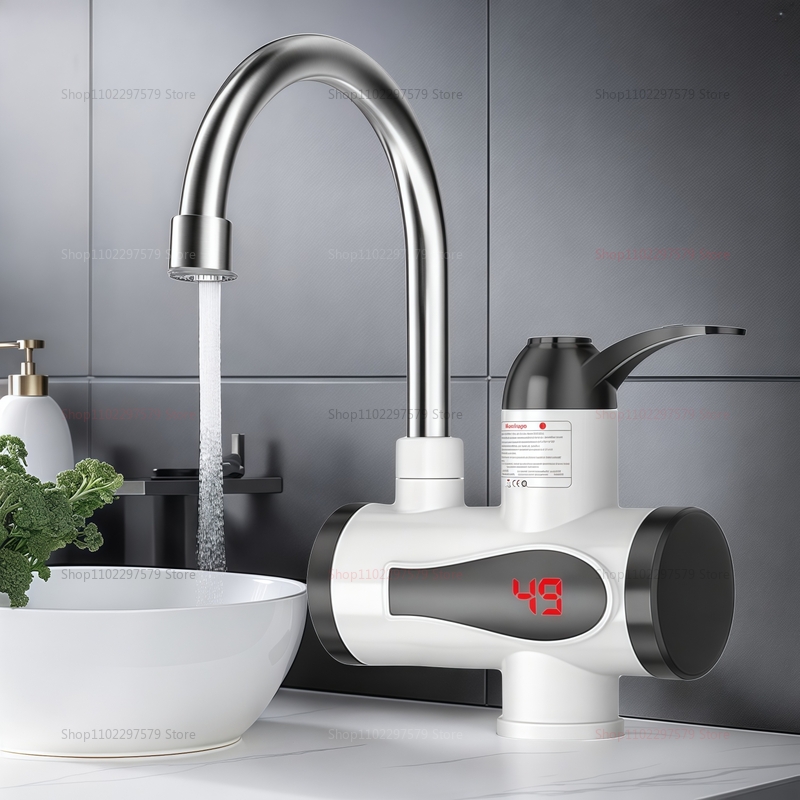 220v 3000w . elektrisk kran for varmtvannsbereder uten tank med 360 ° roterbar tut, digitalt led-display for kjøkken