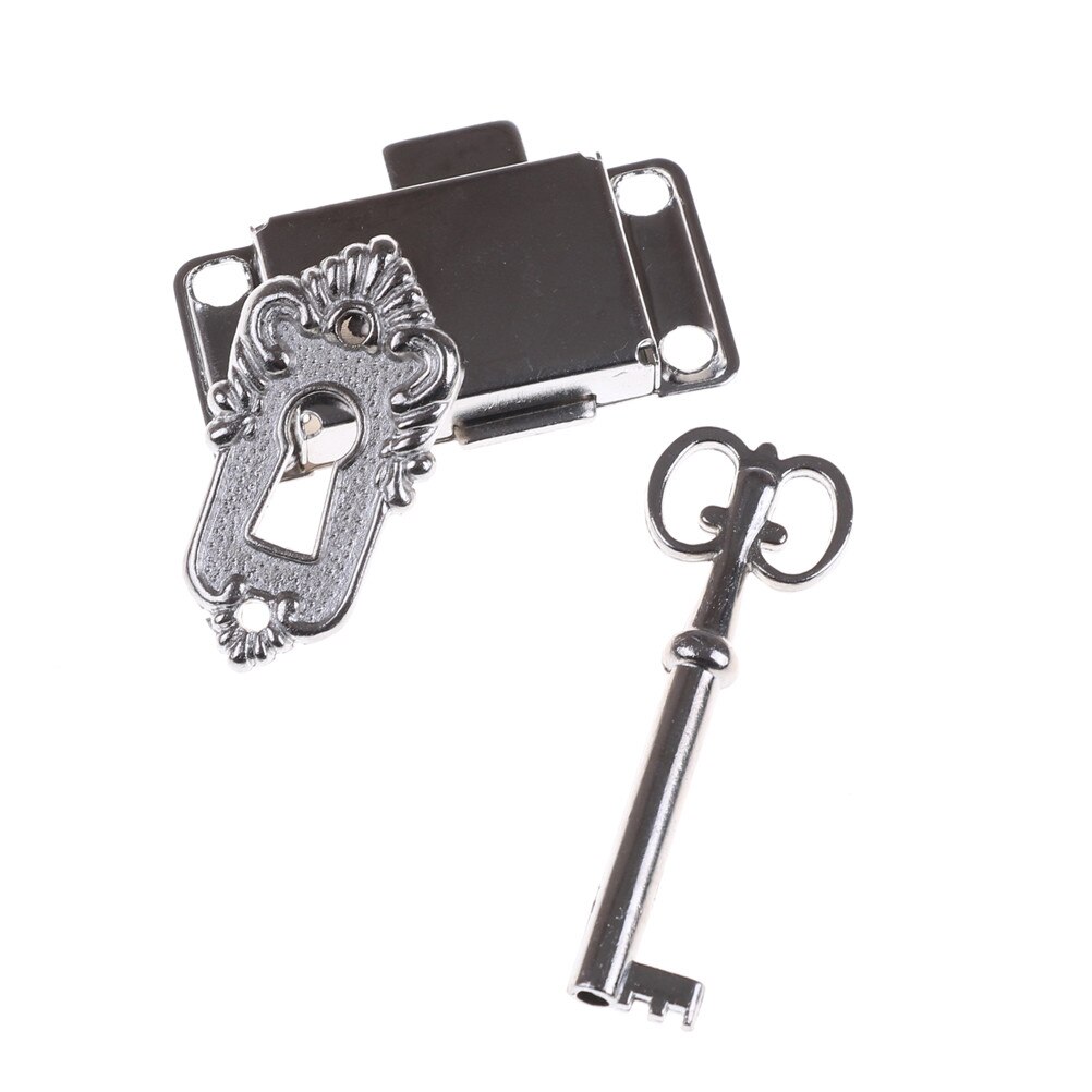 1Set Durable portable Vintage Antique Style Iron Lock + Key for Drawer Cabinet Wardrobe Cupboard Door Accessories