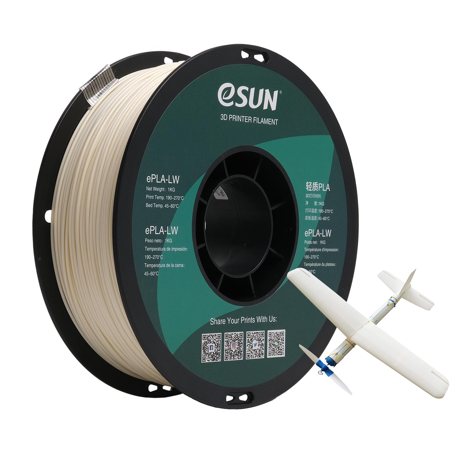 eSUN PLA-LW PLA 3D Printer Filament 1.75mm Lightweight Foam Material Strong Paint Adhesion 1KG 2.2LBS for 3D Printer Aircraft: Default Title