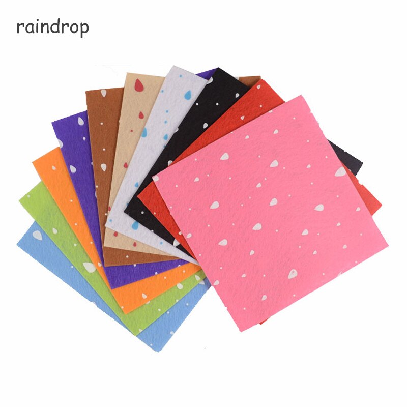 1mm tykkelse filt diy håndværk 15 x 15cm hjem mønster bundt polyester klud kunst håndværk syning af ikke-vævet stof trykt filt: Regndråbe