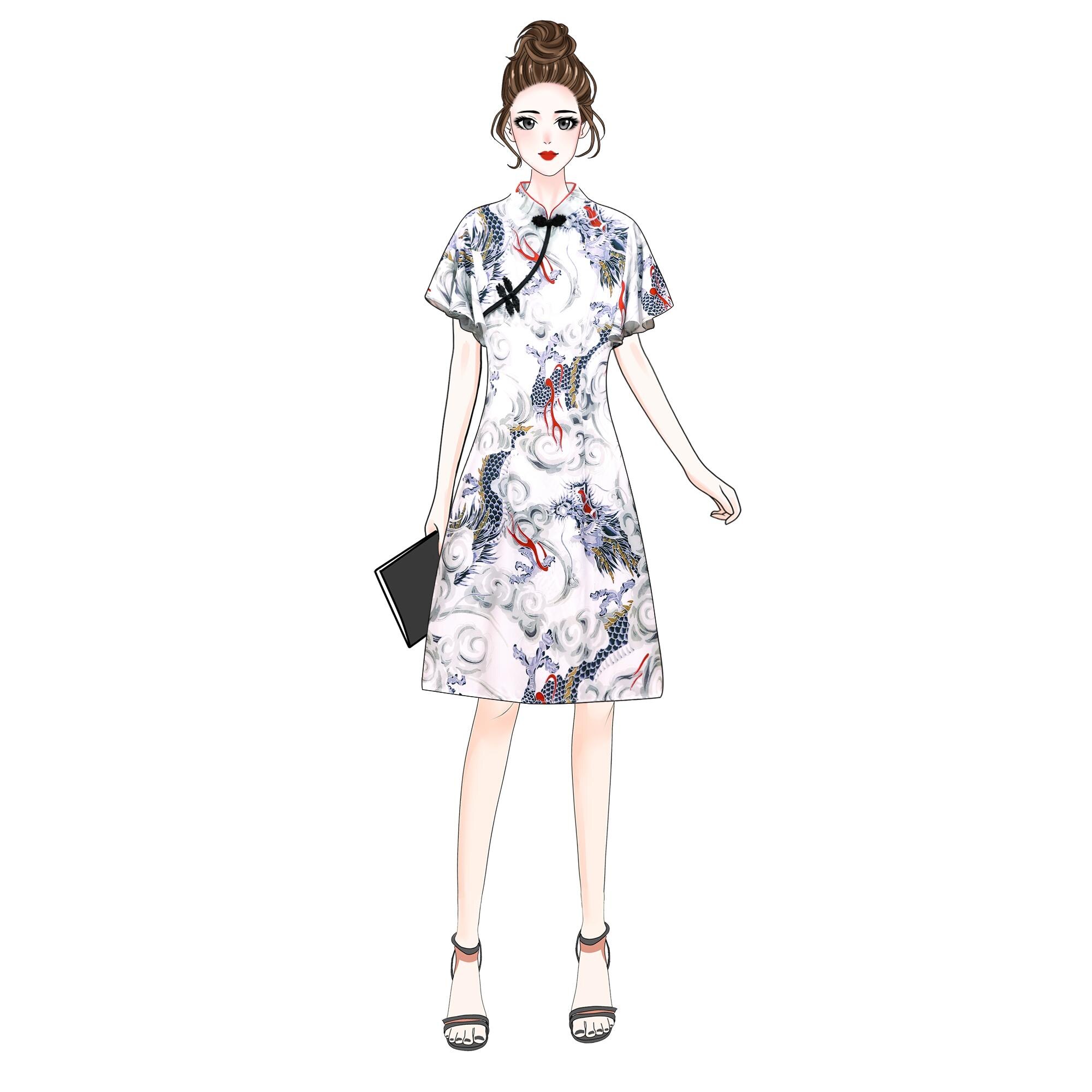 Chinese Dress women classic cheongsam rayon floral evening party dress traditional mandarin collar chinese qipao: M