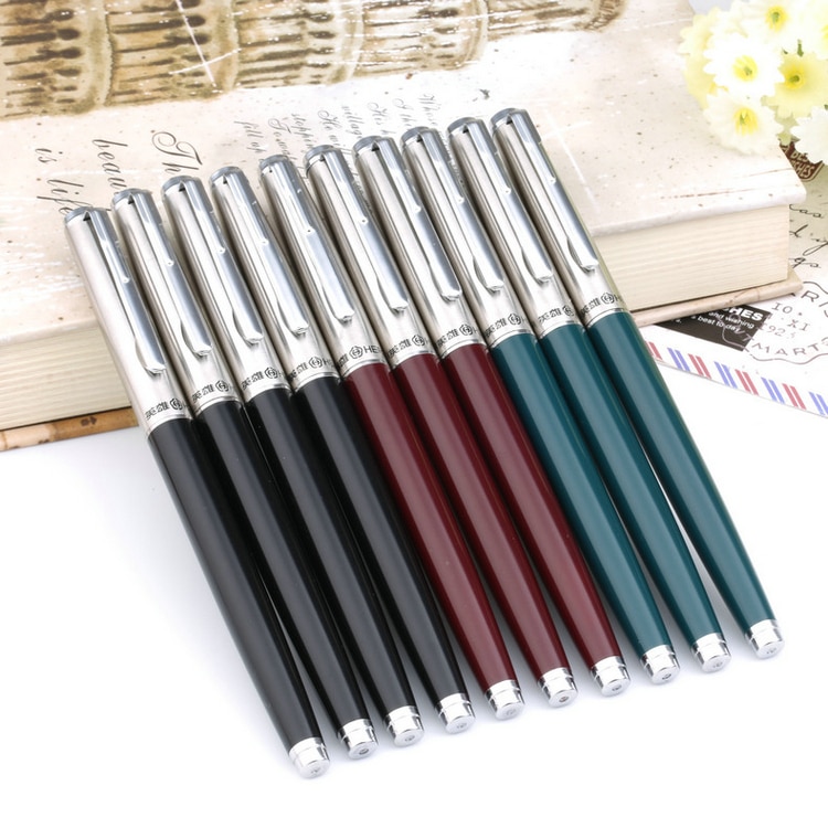 10Pcs/set Hero 007 Classic Style Metal Fountain Pen 0.5mm Inking Pens for Writing School Stationery