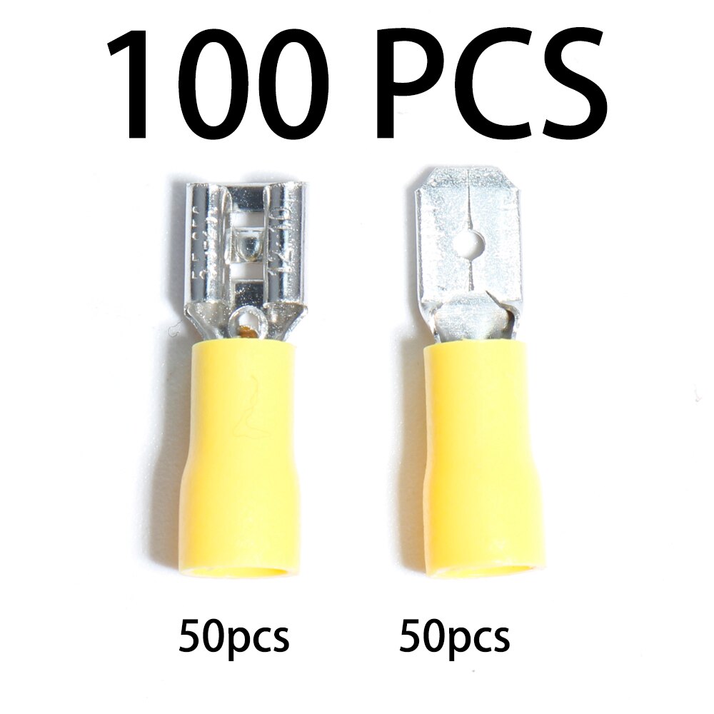 Terminals Connectors Electrical Crimp Spade Ring Lug Cable wire car Full Insulated Fork plug Cold pressing fast pluggable spring: 100PCS Yellow