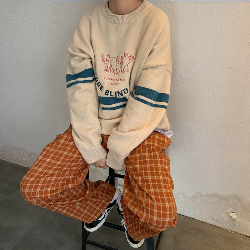 Karierten Hosen für Frauen Jahrgang Plaid Hosen Koreanische Stil Breite Bein Hosen Frauen Sommer Blau Harajuku Übergroßen Hosen