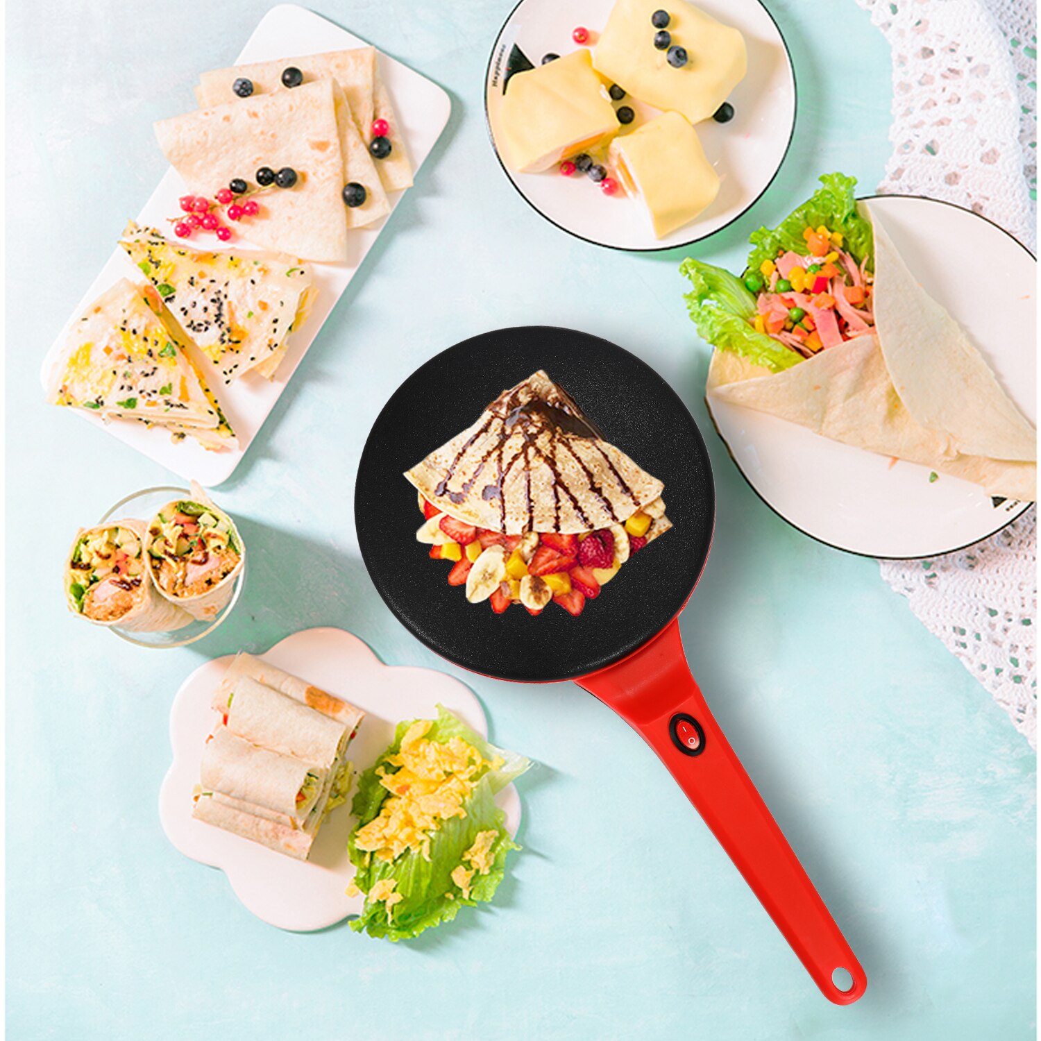 Non-stick Electric Crepe Maker Pancake Machine Griddle Baking Pan Cake Machine Kitchen Cooking Appliance