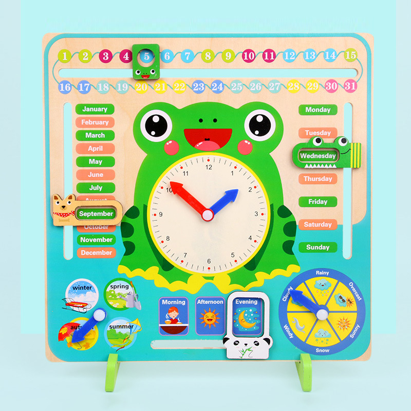 Wooden Calendar Clock Educational Weather Season Toys Clock Learning YH-17