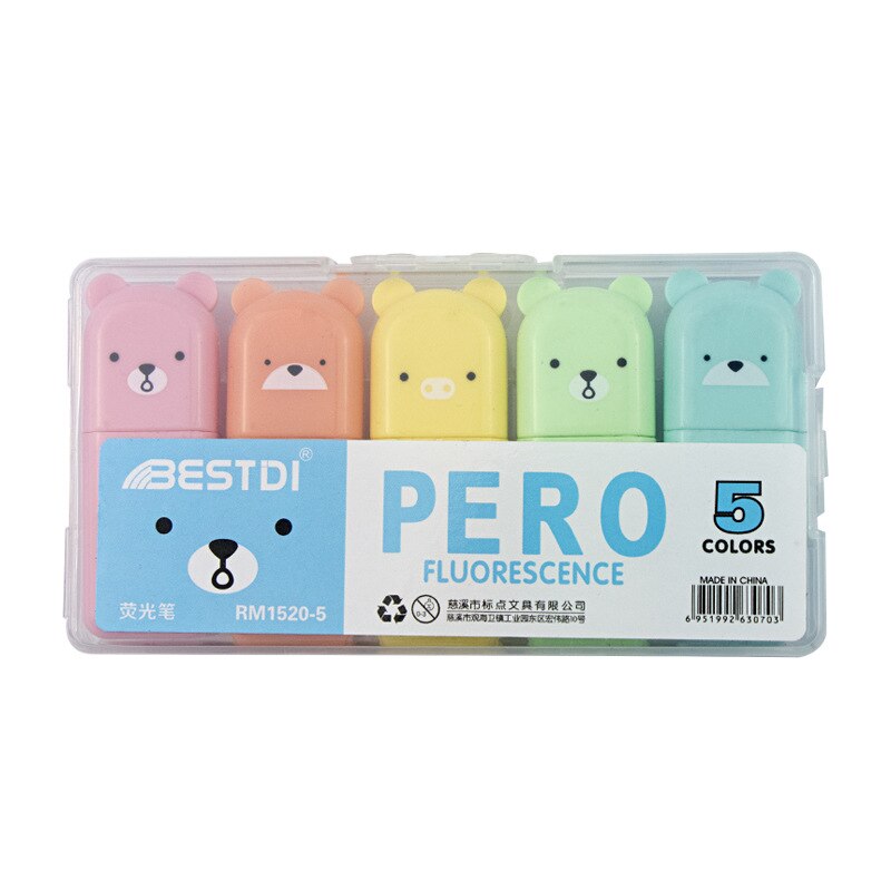 10 box/lot Mini Cute Bear Highlighter Kawaii 4/5/6 colors Drawing Painting Art Marker Pen School supplies Stationery