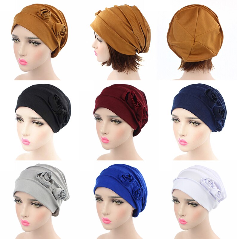 Naiveroo kvinnor blomma muslimsk hatt mössa hatt cancer elastisk kemo bomull huvud wrap enfärgad hatt huvudbonader turban keps