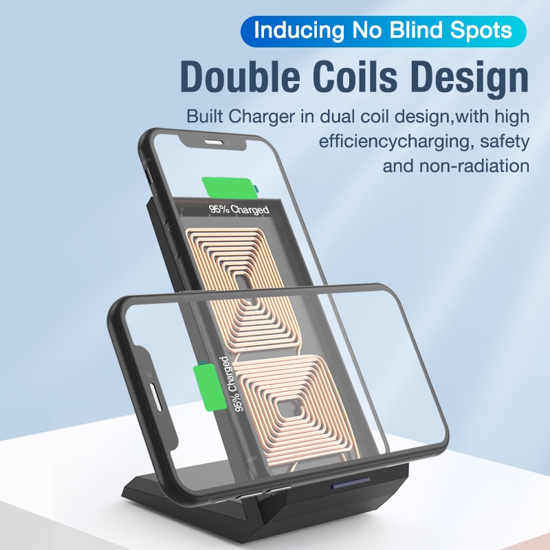 15W Qi Wireless Charger Stand for iPhone 11 Pro 8 X XS Samsung S10 S9 S8 - Fast Charging Desktop Phone Holder with LED Indicator