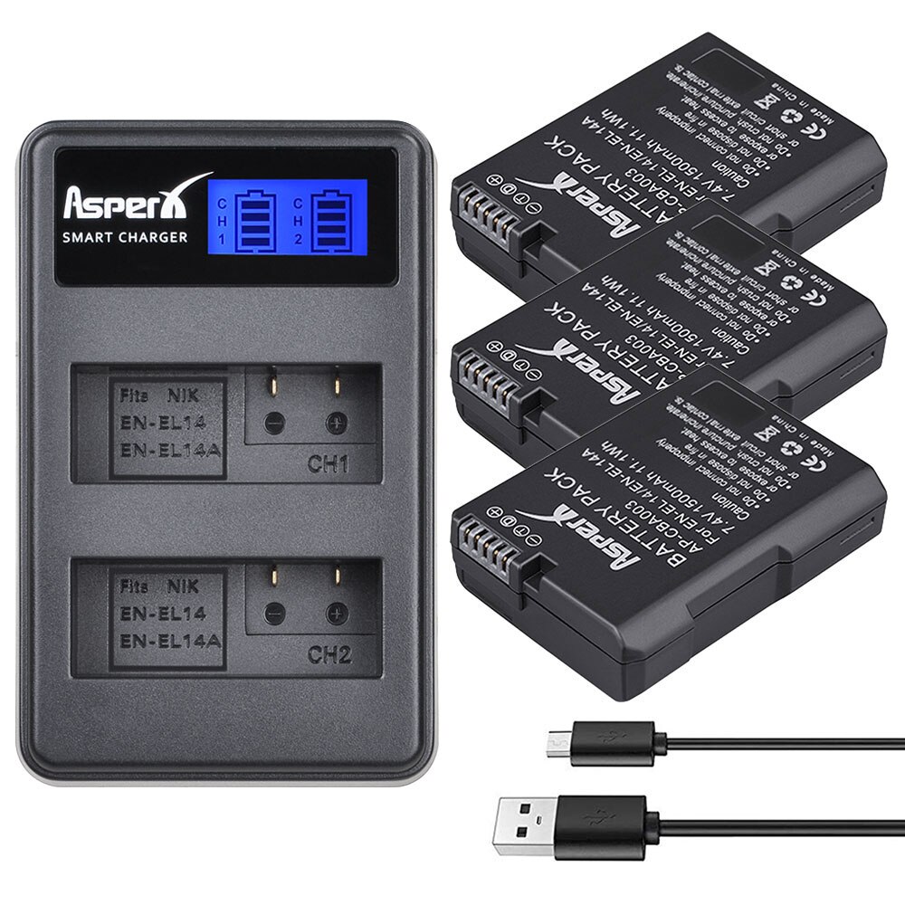 4 kpl en -el14a en -el14 en el14 akku + lcd usb kaksoislaturi nikon akulle  d5500 d5300 d3300 d5100 d5200 d3100 d3200 p7000: 3b laturin kanssa
