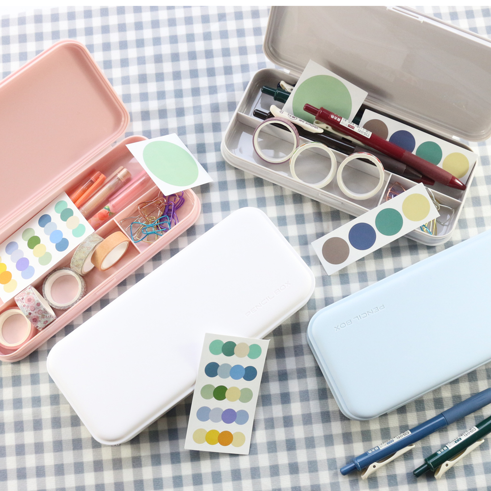 Domikee cute classic Korean plastic school student pencil case large capacity macaron color pencil box stationery supplies