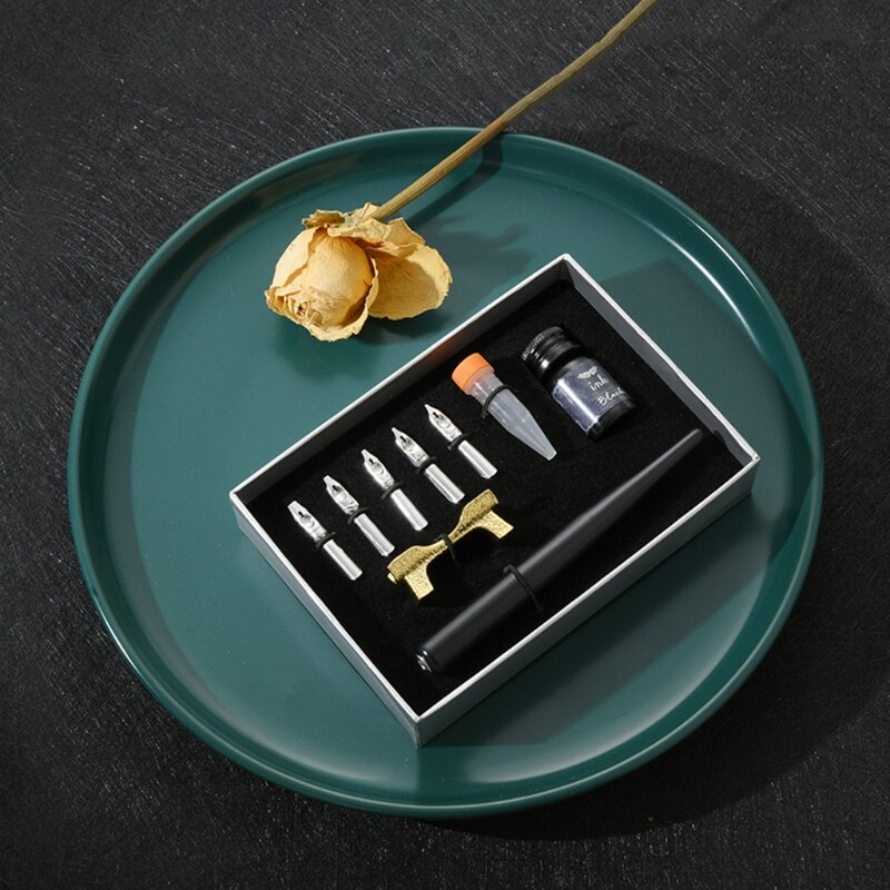 Calligraphy Fountain Dip Pen + 5 Nibs Ink Kit Box for Lettering Sketching 1XCE