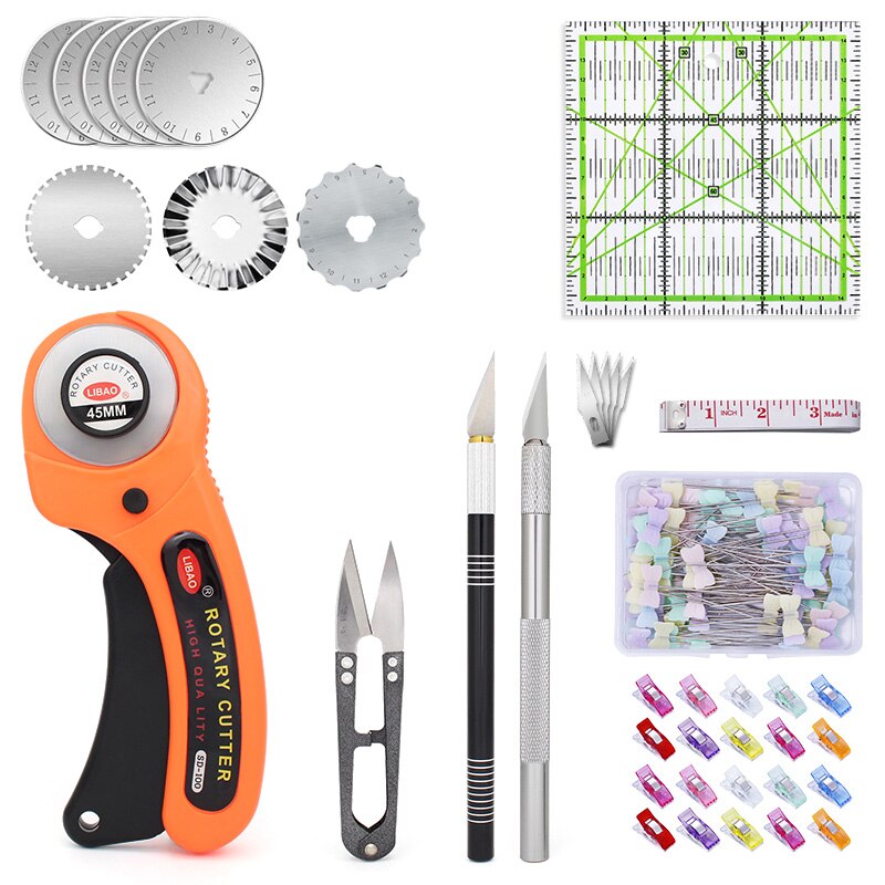 Rotary Cutter Tool Kit Met Messen Mat Patchwork Liniaal Carving Mes Schaar Clips Spelden Voor Naaien En Quilten Set: Set 17