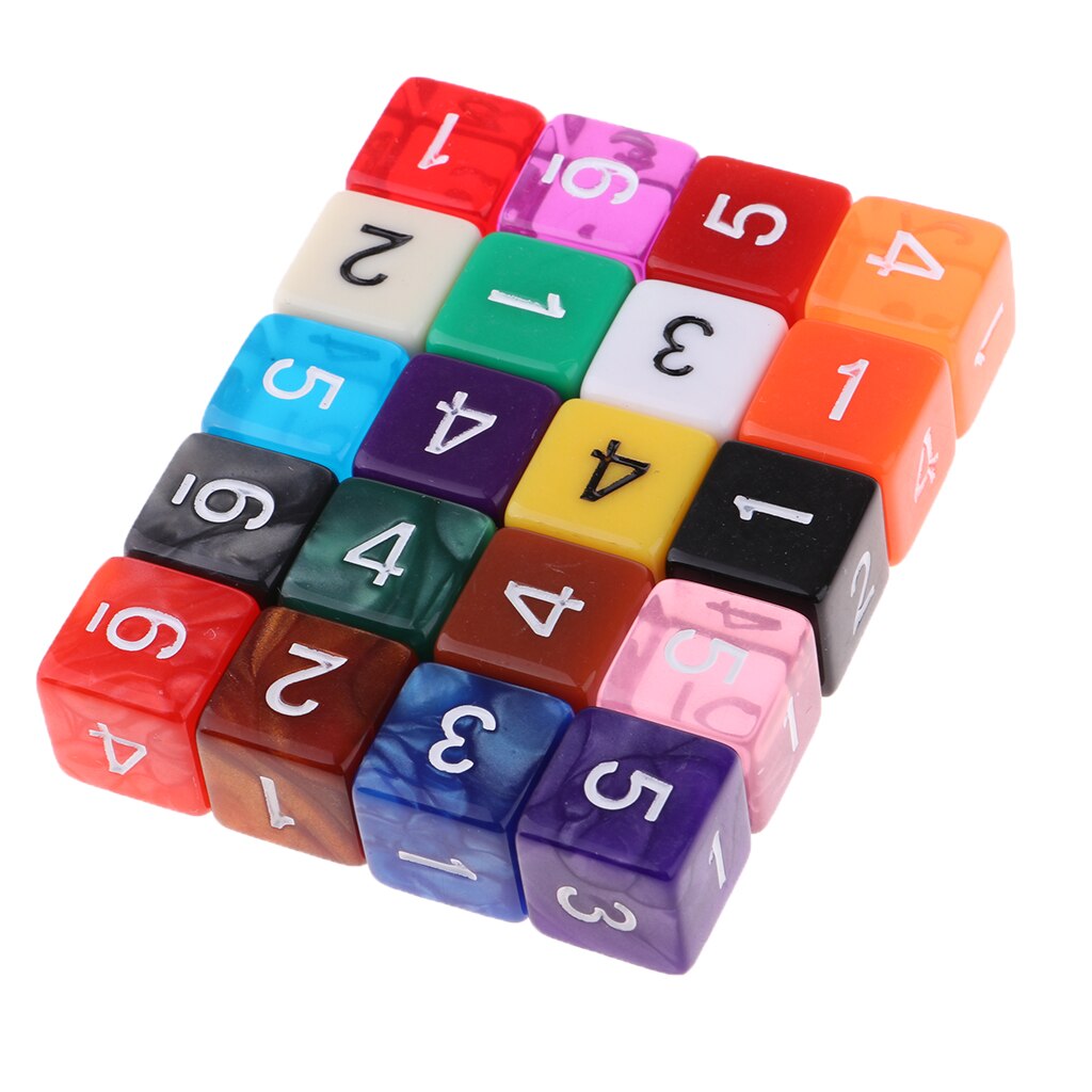 Set Van 20 Acryl Dobbelstenen 6-Zijdige Dobbelstenen W/Nummers, Voor Tafel Game Kids Math Practice