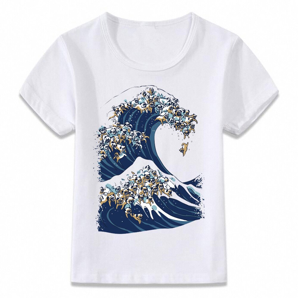 子供服tシャツと神奈川沖浪裏パグ子供のtシャツ少年少女の幼児シャツoal278: 6T