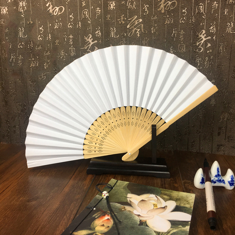 White Color 50 pcs Summer Chinese Hand Paper Fans Pocket Folding Bamboo Fan Wedding Hand Fans Folding Chinese Fans