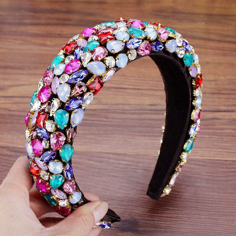 Boho Pieno Splendido Diamante Imbottito Barocco Fasce di Cristallo di Lusso Hairbands Per Le Donne Del Rhinestone Tiara Bling Accessori Per Capelli: colorful