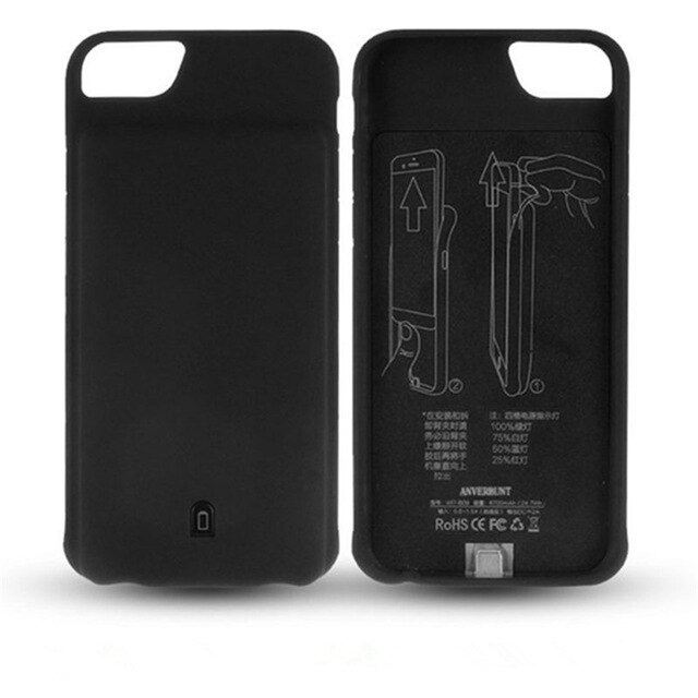 Kqjys draagbare powerbank batterijlader hoesjes voor iphone 6 7 8 se batterijhoes batterijlader hoesje voor iphone 6s 7 8 plus: Zwart voor 7p 8p